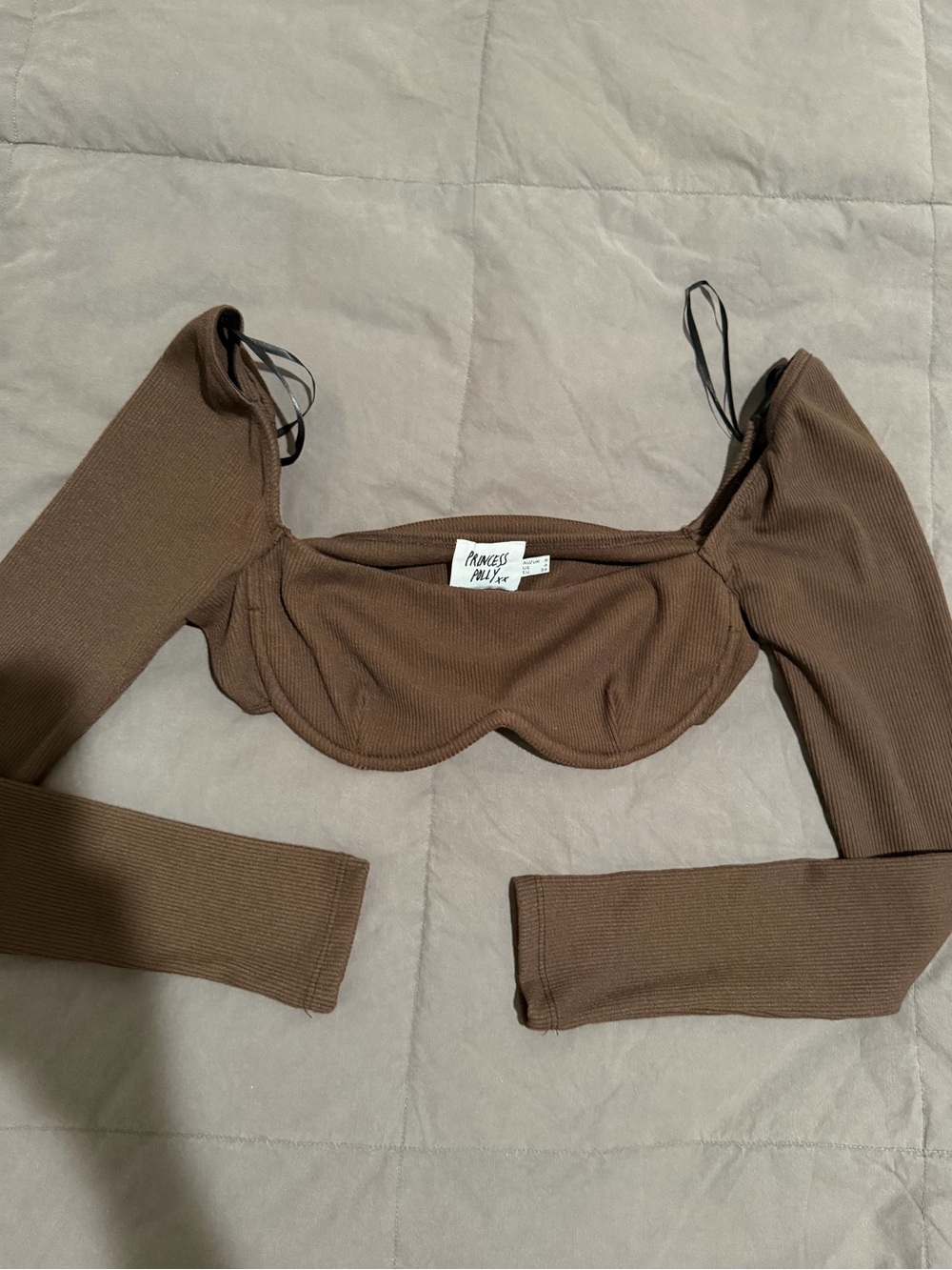 Princess Polly Brown Ribbed Long Sleeve Bustier Top